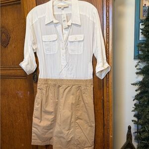 LOFT Cream and Tan Mini Dress